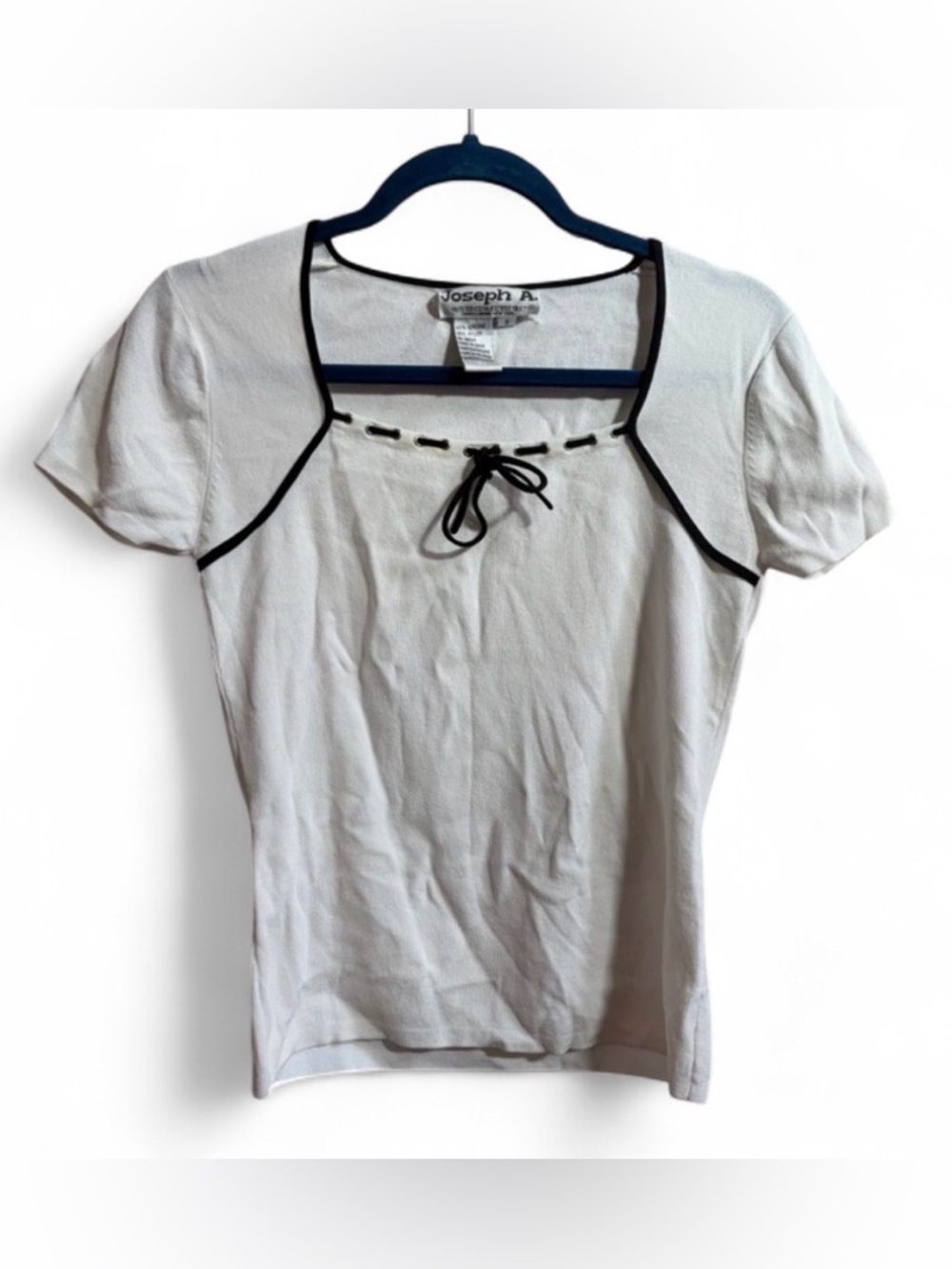 Joseph A. Vintage White & Black Coquette Short Sleeve Shirt Top T-Shirt Tee